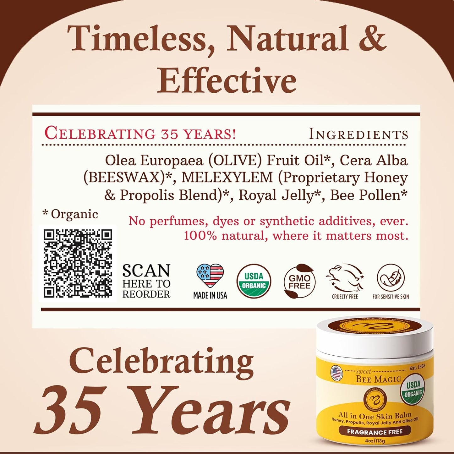 Sweet Bee Magic All In One Healing Organic Balm - Natural Skin Healing Cream, Beeswax Balm for Dry Skin, Face & Body Moisturizer - Certified Organic, All Natural Aid - 2 Jars (2oz Each,4oz Total)