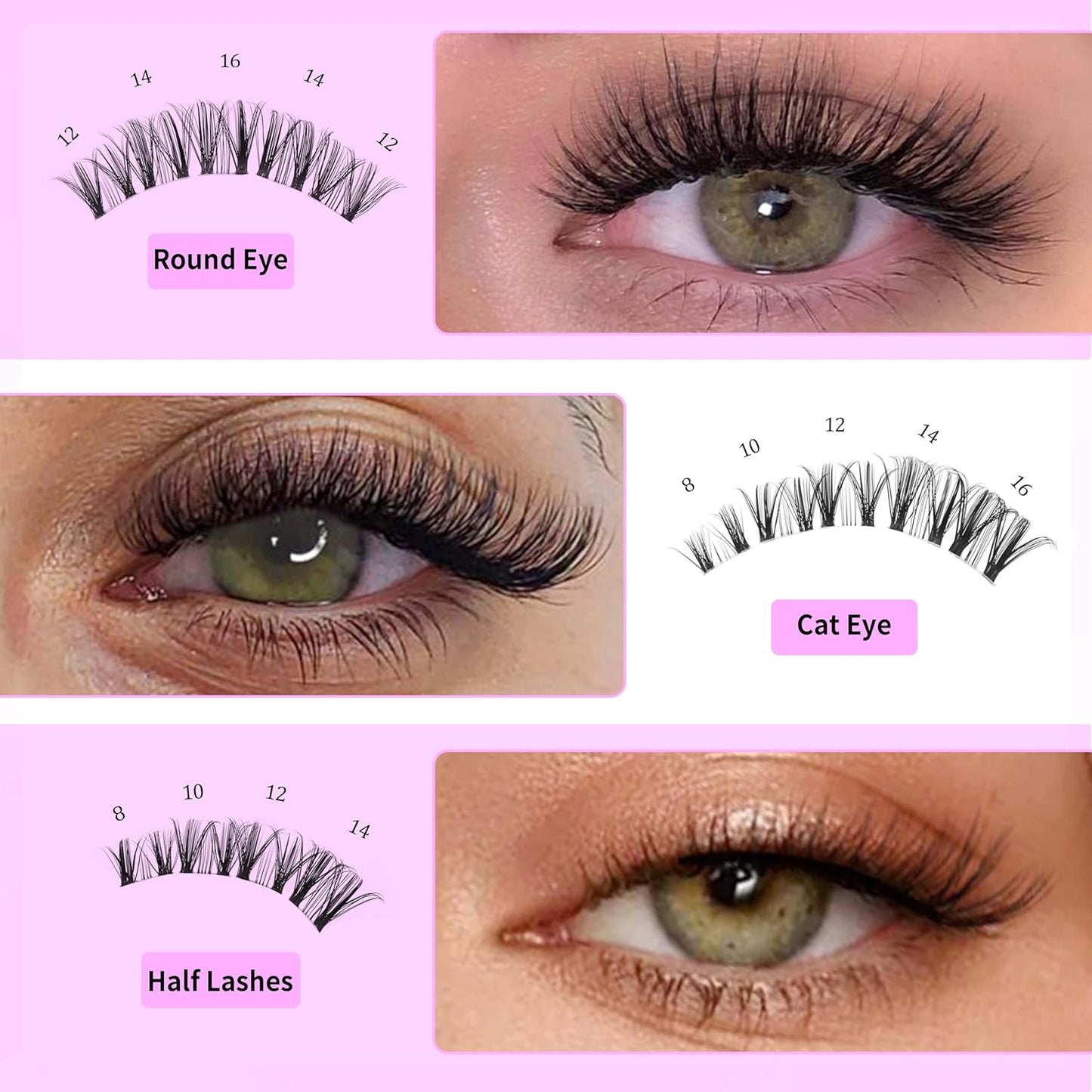 VEYESBEAUTY Lash Clusters Kit Eyelash Extensions Thin & Invisible Band DIY Individual False Eyelashes Newbie's Five-Second Series Lash Tray for Self-application, Whisper Lash 8-16mm Mixed Length