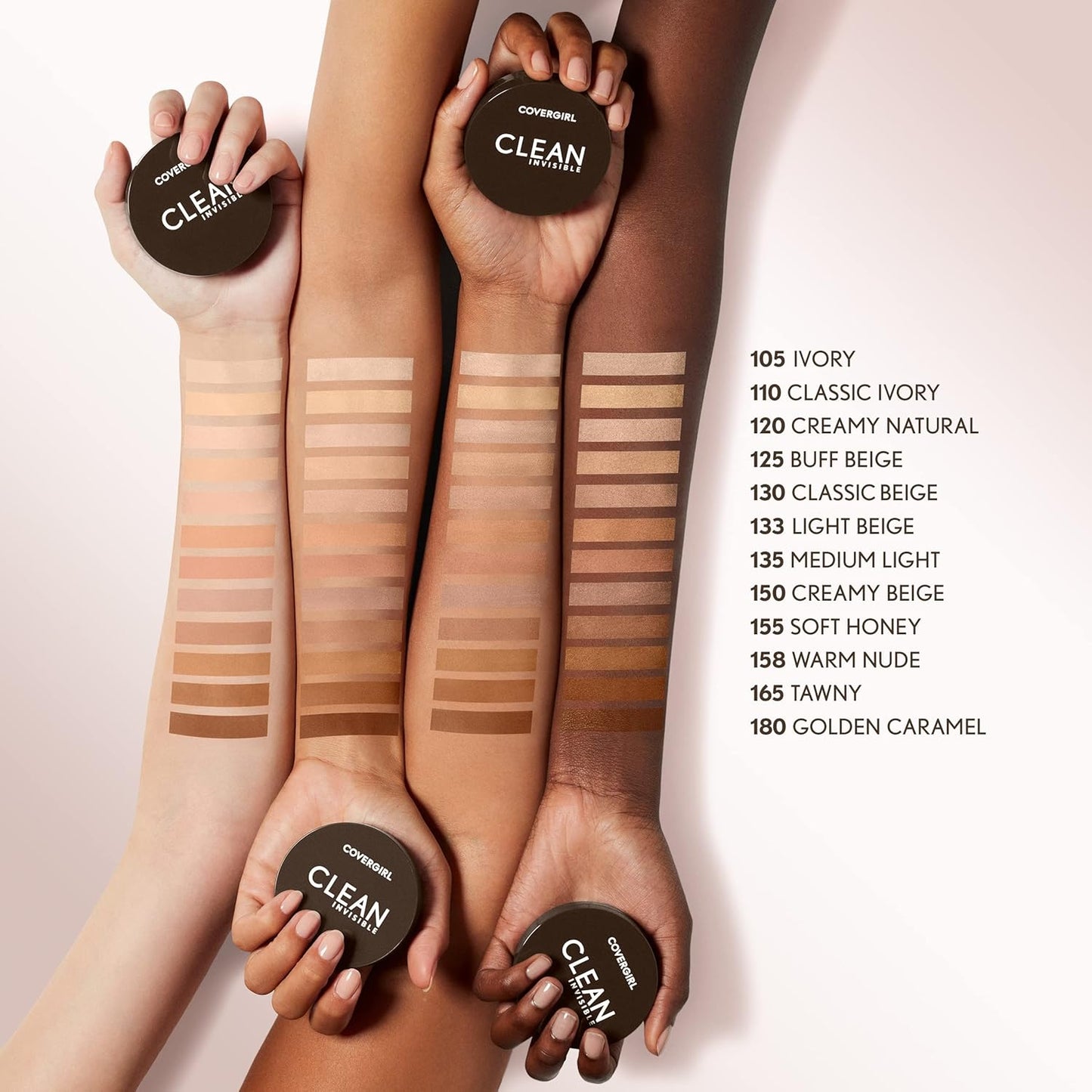 Covergirl Clean Invisible Pressed Powder, Lightweight, Breathable, Vegan Formula, Creamy Beige 150, 0.38oz