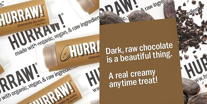 Hurraw! Chocolate Lip Balm: Organic, Certified Vegan, Cruelty and Gluten Free. Non-GMO, 100% Natural Ingredients. Bee, Shea, Soy and Palm Free. Made in USA
