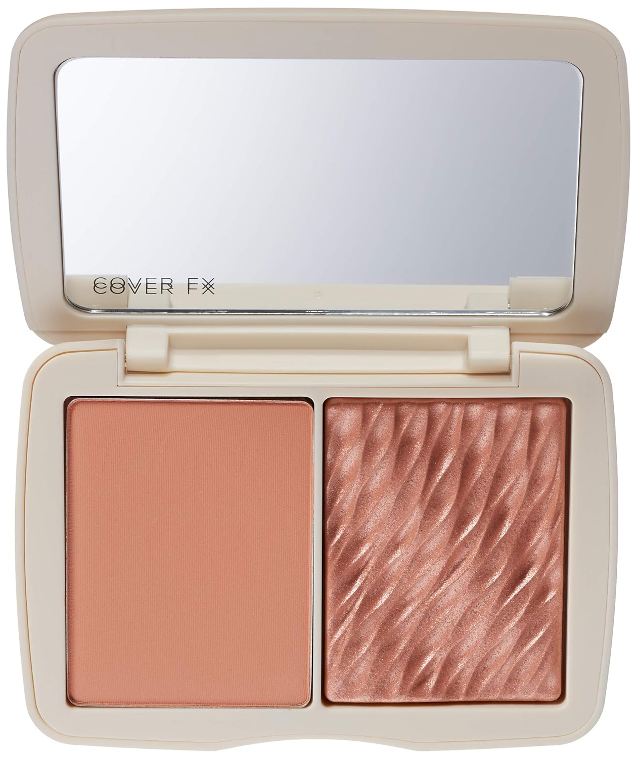 COVER FX Monochromatic Powder Blush Duo - Soft Peach: Peachy Nude - Matte + Shimmer Finish - Create Custom, High Impact Color