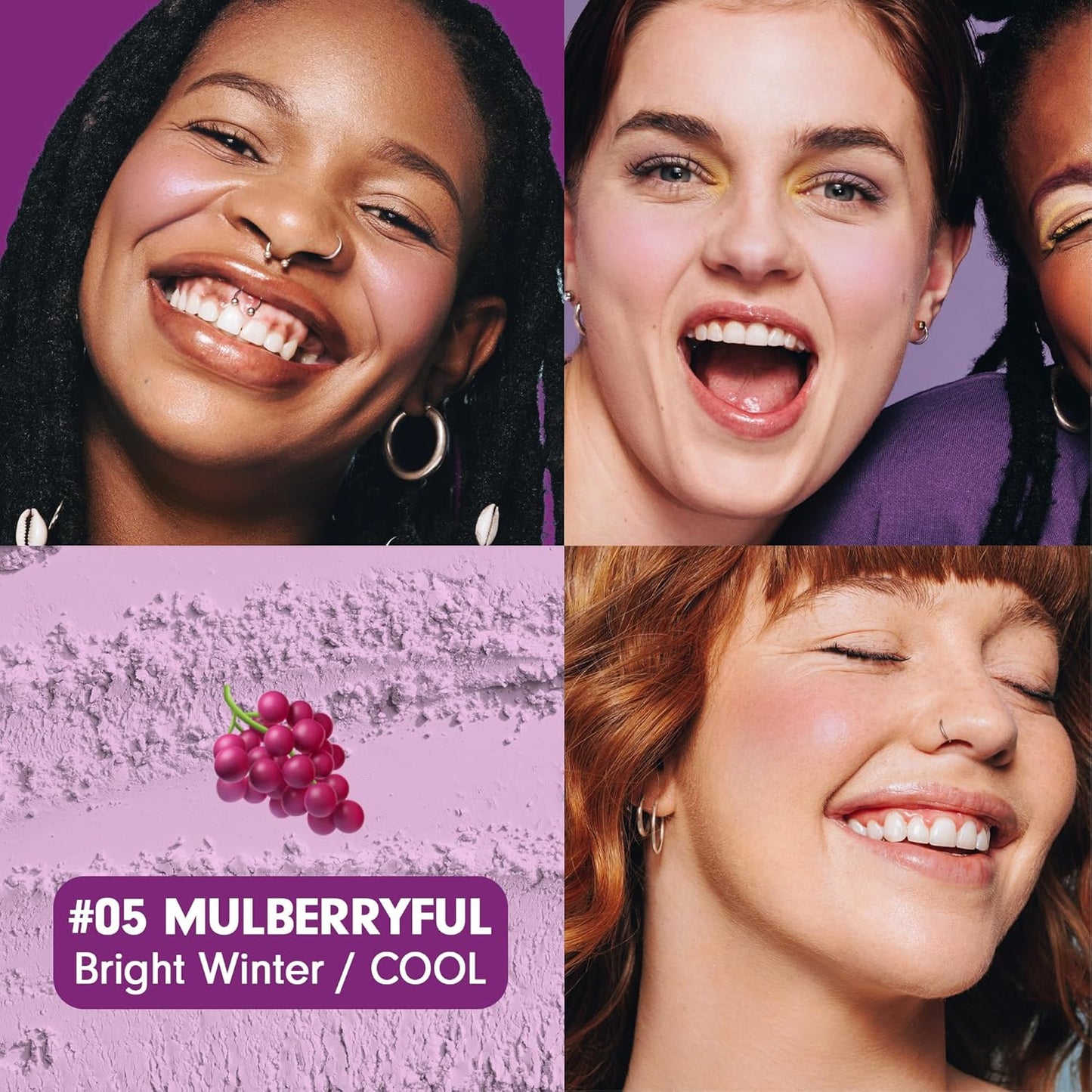 Cheerful Blusher | Lavender Purple Blush for Cheeks Powder Makeup | Korean Makeup Creamy Blush Powder | Fine Pigmented Blush | Powder Compact Make Up Blush 0.14 Oz. (05 Mulberryful)