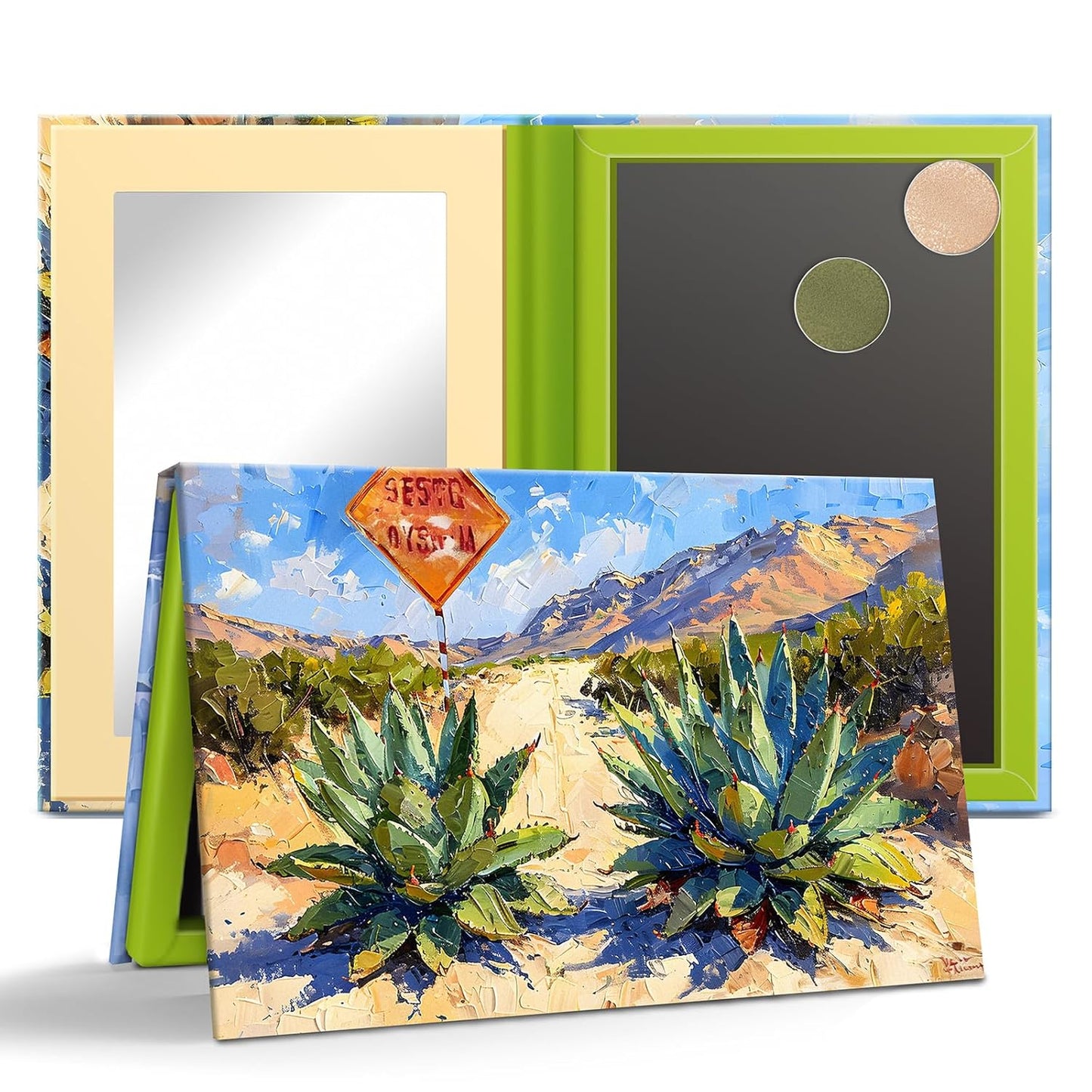 Magnetic Makeup Palette, Empty Eyeshadow Palette With Mirror Inside, Oil-Painting Embossed Design Art Paper Makeup Organizer DIY (Desert Star)