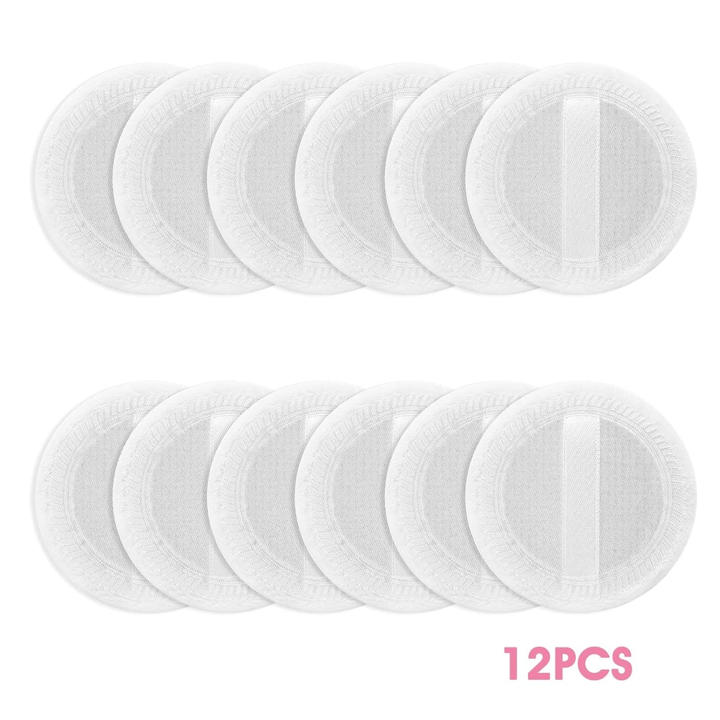 12PCS Makeup Powder Puffs Pink Cotton Powder Puffs Round Powder Puff for Makeup Face Powder Velour Puffs for Loose Powder Washable(white