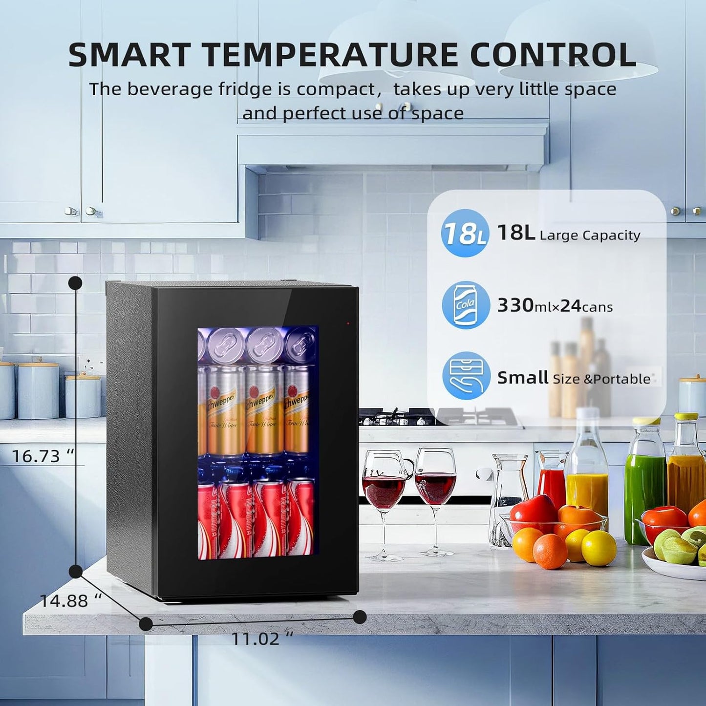 Antarctic Star 18L Beverage Refrigerator Cooler 24Can, Mini Fridge with Quiet Compressor, LED Light,Freestanding Small Fridge with Electronic Temperature Control for Home and Bar(40-61 ℉)