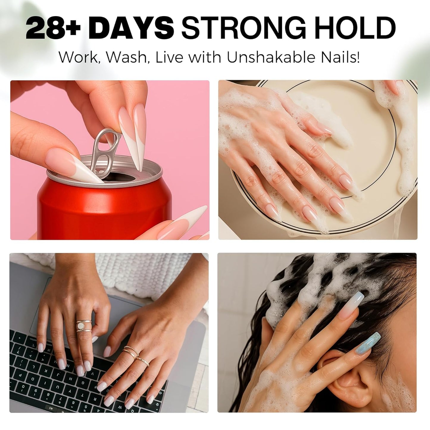 40ml Super Strong Nail Glue Soft Solid Gel Nail Glue for Press Ons Acrylic Nails, Mess Free, Lamp Curing Needed, Durable & Long-Lasting