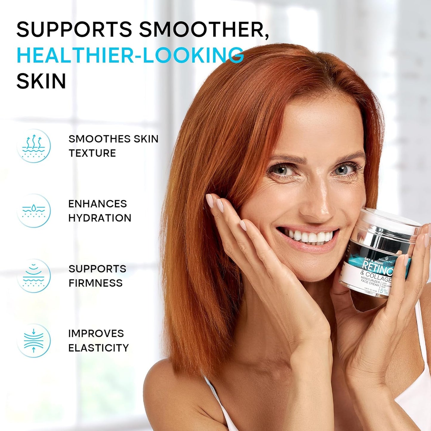 Face Moisturizer Retinol Cream, Anti Aging Neck Firming Cream, Collagen Day & Night Face Cream with Hyaluronic Acid for Women & Men, 1.85 Fl Oz