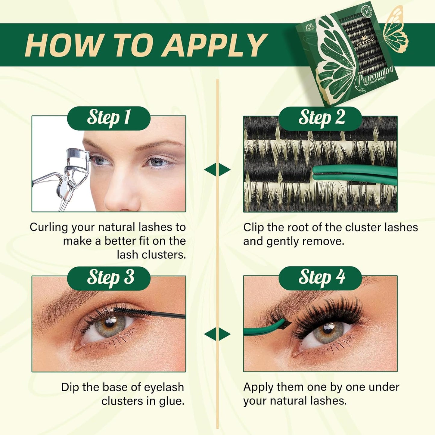 KEYYOU Lash Clusters 120pcs Eyelash Clusters 10-18mix D Curl Cluster Lashes Thick Super Soft Wispy DIY Eyelash Extension at Home(PC02-D-10-18MIX)