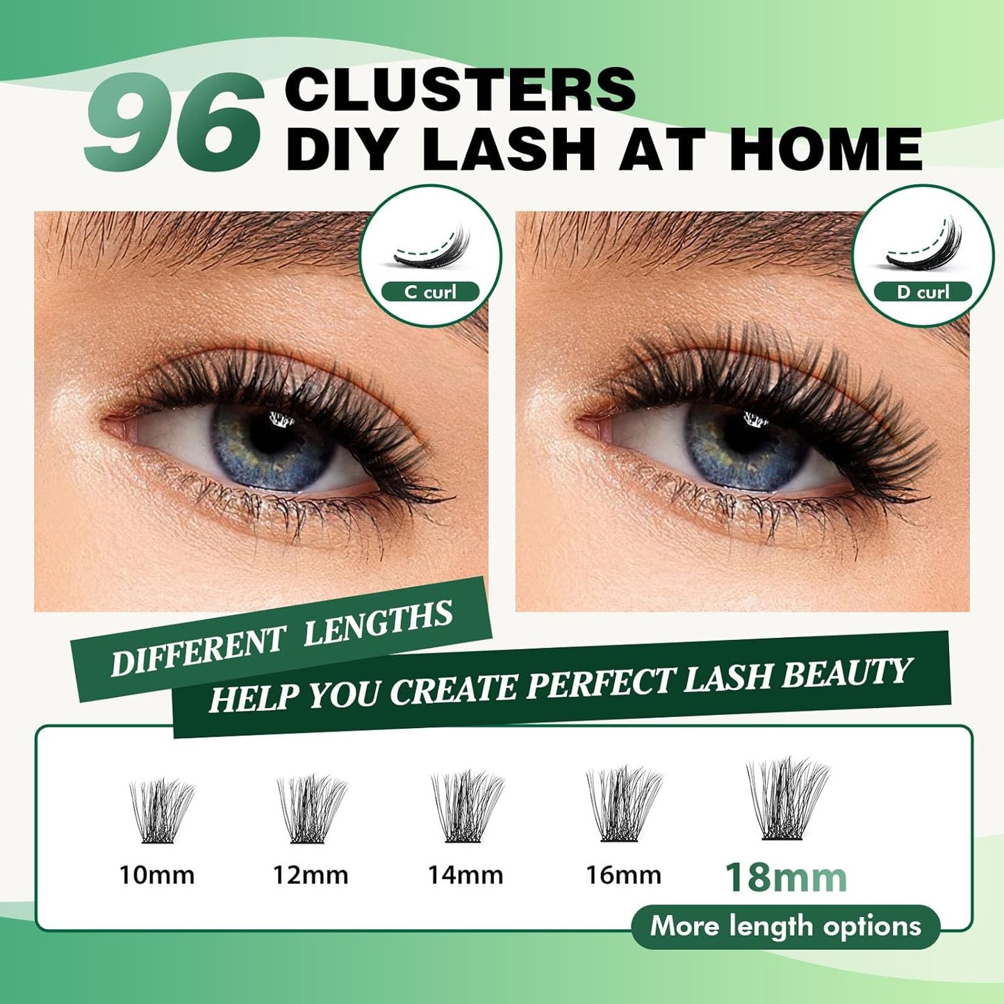 Lash Clusters,96 Pcs Cluster Lashes D Curl 18mm DIY Lash Extensions Eyelash Clusters,KEYYOU Volume Wispy Individual Lashes Soft&Comfortable Easy DIY at Home(Y05,D-18mm)