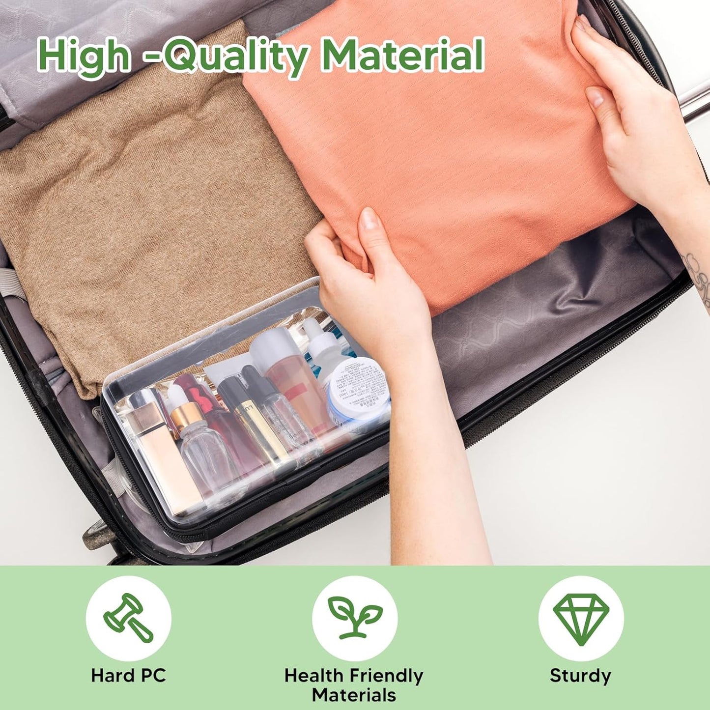 2 Pack Clear Hard Zipper Case, Hard PC Plastic Cosmetic Travel Bag with Zipper, Portable Travel Organizer Bins, Durable Makeup Bags for Toy Storage, Pencil Case