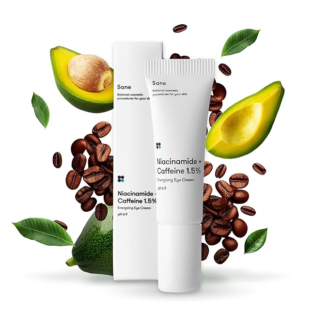 Sane Eye Cream for Dark Circles and Puffiness Treatment with Caffeine and Niacinamide - 0.34 fl oz, Hydrating Eye Cream for Dark Circles, Mornings without Puffiness