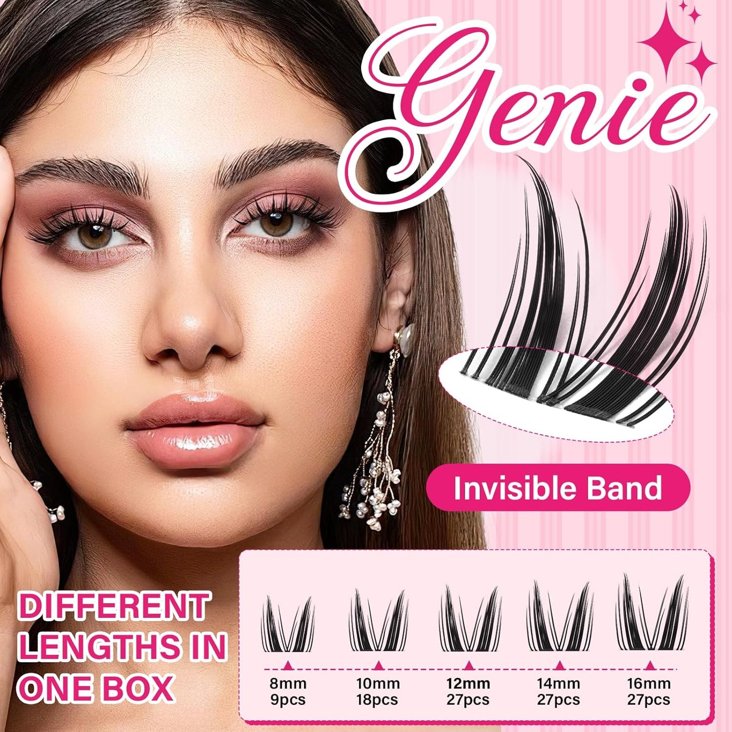 PRO LASHBEAUTY Manga Lash Clusters, Eyelash Clusters 8-16 Mixed Cluster Eyelash Extensions Mixed Lash Extension Volume Reusable Soft & Comfortable (Genie,8-16mix)