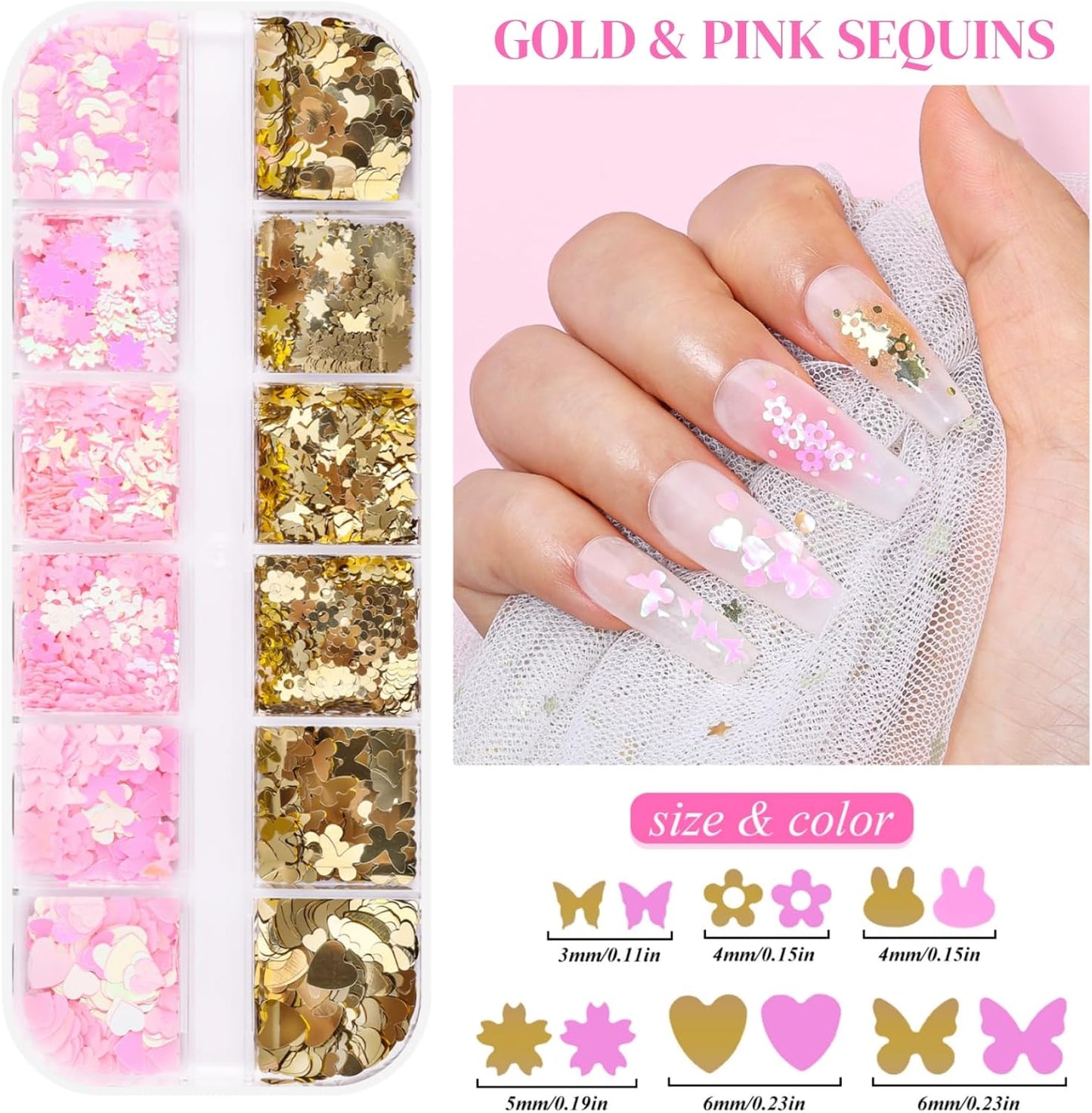 5 Boxes 60 Colors Holographic Nail Art Sequins Kit, Iridescent Sparkle Laser Hollow 3D Star Butterfly Heart Round Mixed-shapes Nail Glitter Flakes for Manicure Body Makeup Craft DIY (2-colorful-kit2)