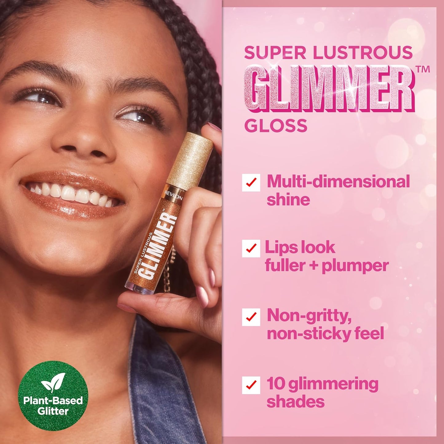REVLON Super Lustrous Glimmer Gloss, Non-Sticky Lip Gloss, High-Shine Finish, Plant-Based Glitter, 003 Lavender Lust, 0.13 fl oz