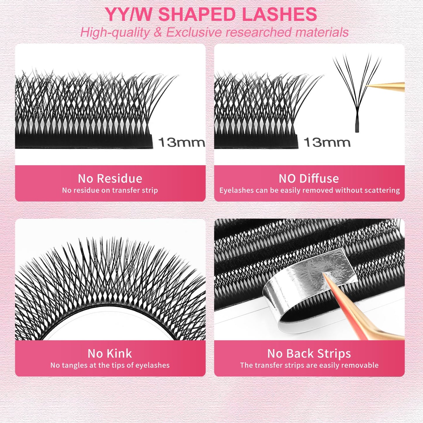 Lash Extensions Double Tips 4D Eyelash Extensions W Shape 0.07mm Thickness C Curl 13mm Premade Fans Easy Fan Volume Lashes Matte Black Crisscross(W-4D-Double Tips-0.07-C,13mm)