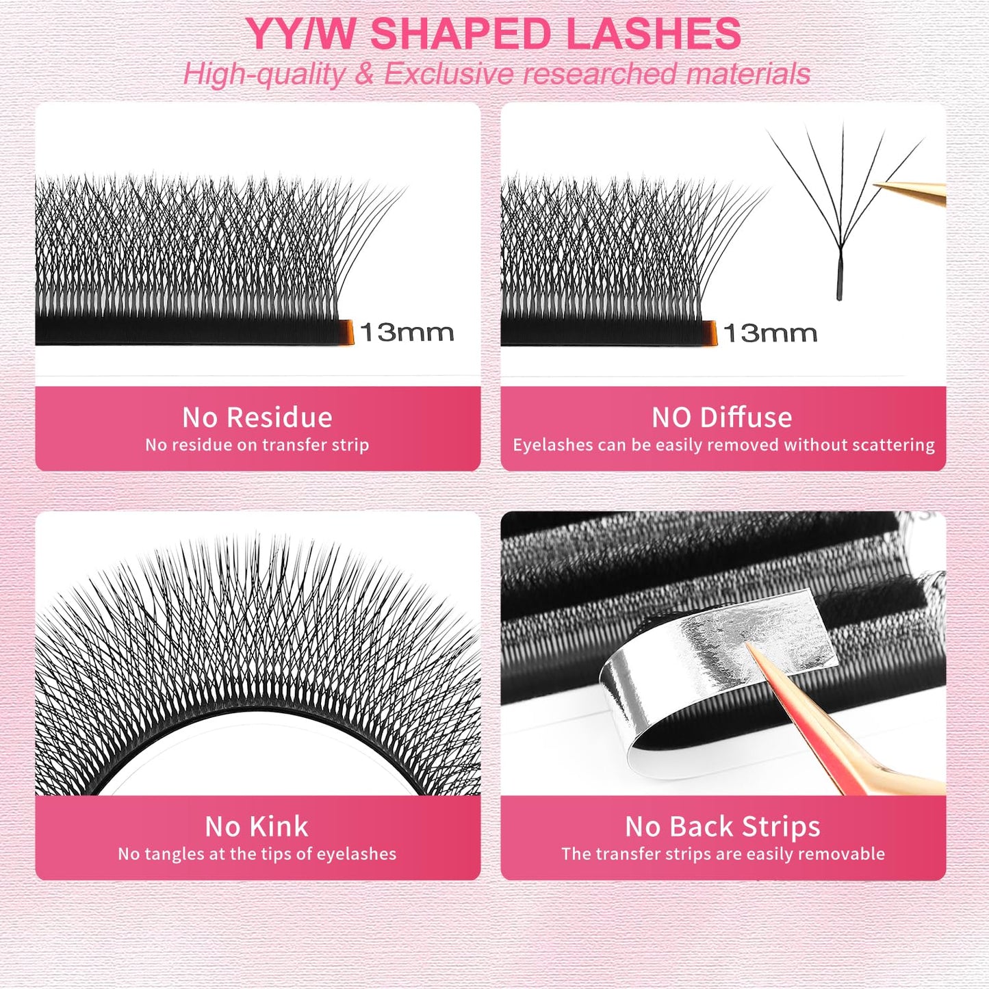 W Lash Extensions Supplies 5D Eyelash Extensions W Shape 0.07mm Thickness D Curl 11mm Premade Fans Easy Fan Lashes Volume Matte Black 12 Rows Crisscross Eye Lashes(W-5D-0.07-D,11mm)