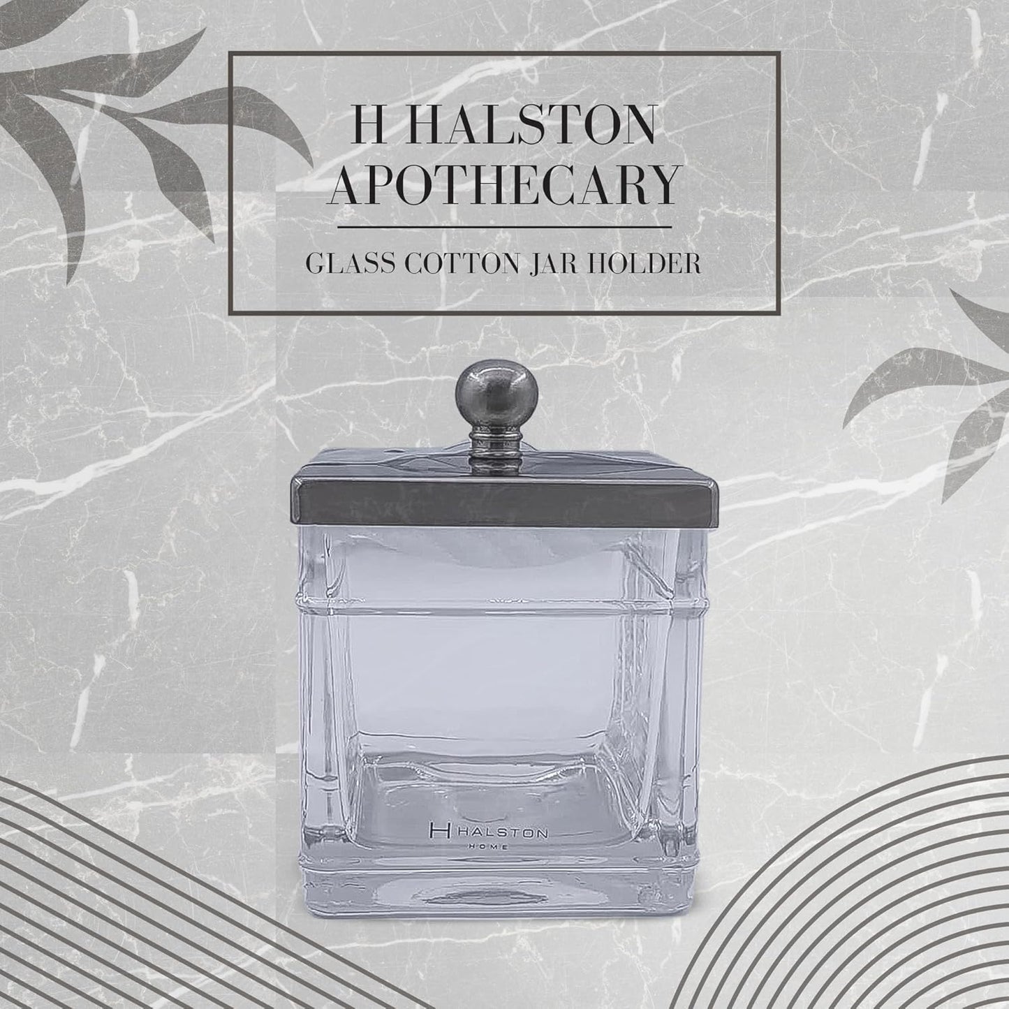 Apothecary Glass Cotton Jar Holder Brushed Nickel Stainless Steel Lid, Elegant Bathroom Storage Canister for Qtips, Cotton Balls, Floss, Makeup Organizer, Vanity Bathroom Organization