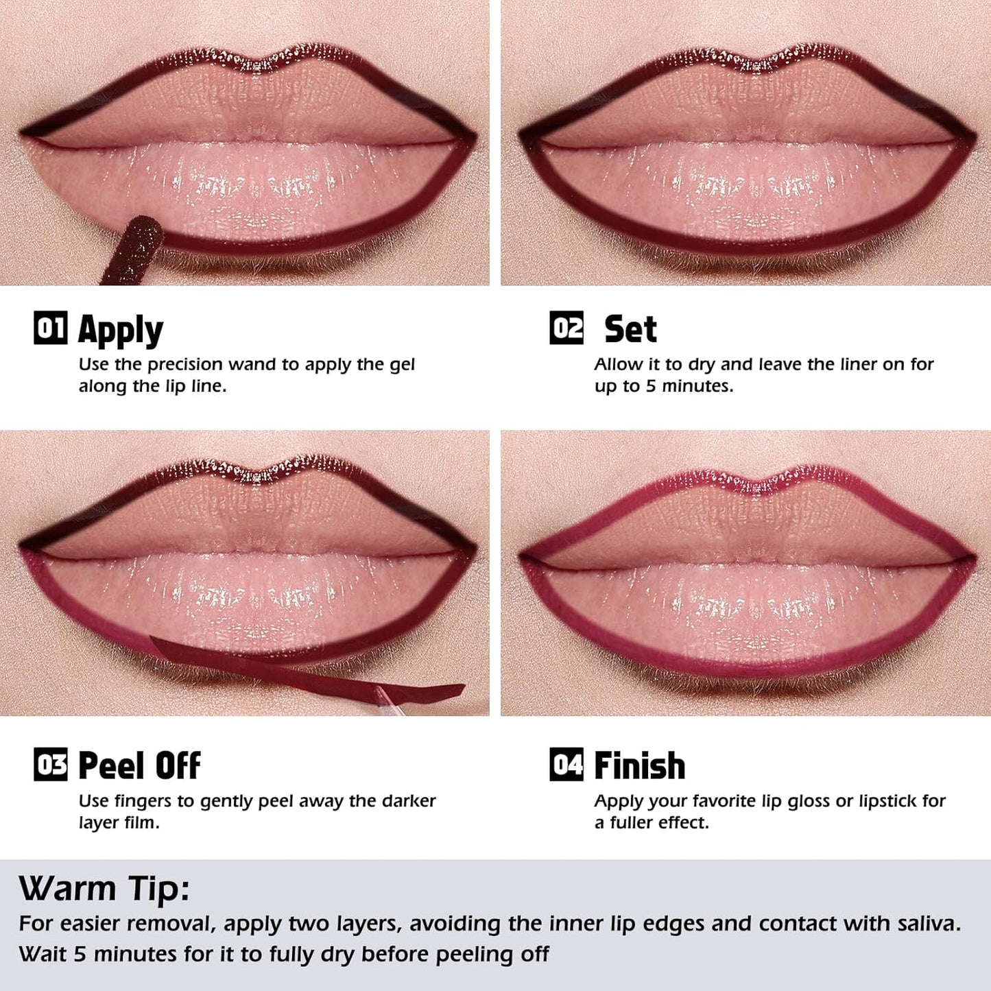 KIMUSE Peel Off Lip Liner Stain, Long Lasting Lip Tint Stain Peel Off, Waterproof, Transfer-Proof, Highly Pigmented Color Peel Off Lip Stain Liner, Matte Finish