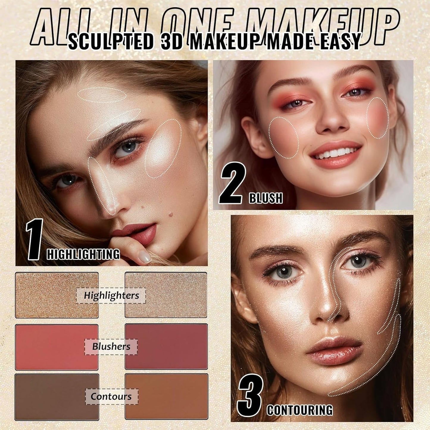 UCANBE Eyeshadow Palette with 15 Brushes Makeup Sets, Pigmented Eye Makeup Pallet Holiday Gift Set, Matte Smokey Rosy Neutral Glitter Eye Shadow Powder & Contour Highlight Blush All-in-One Make Up Kit