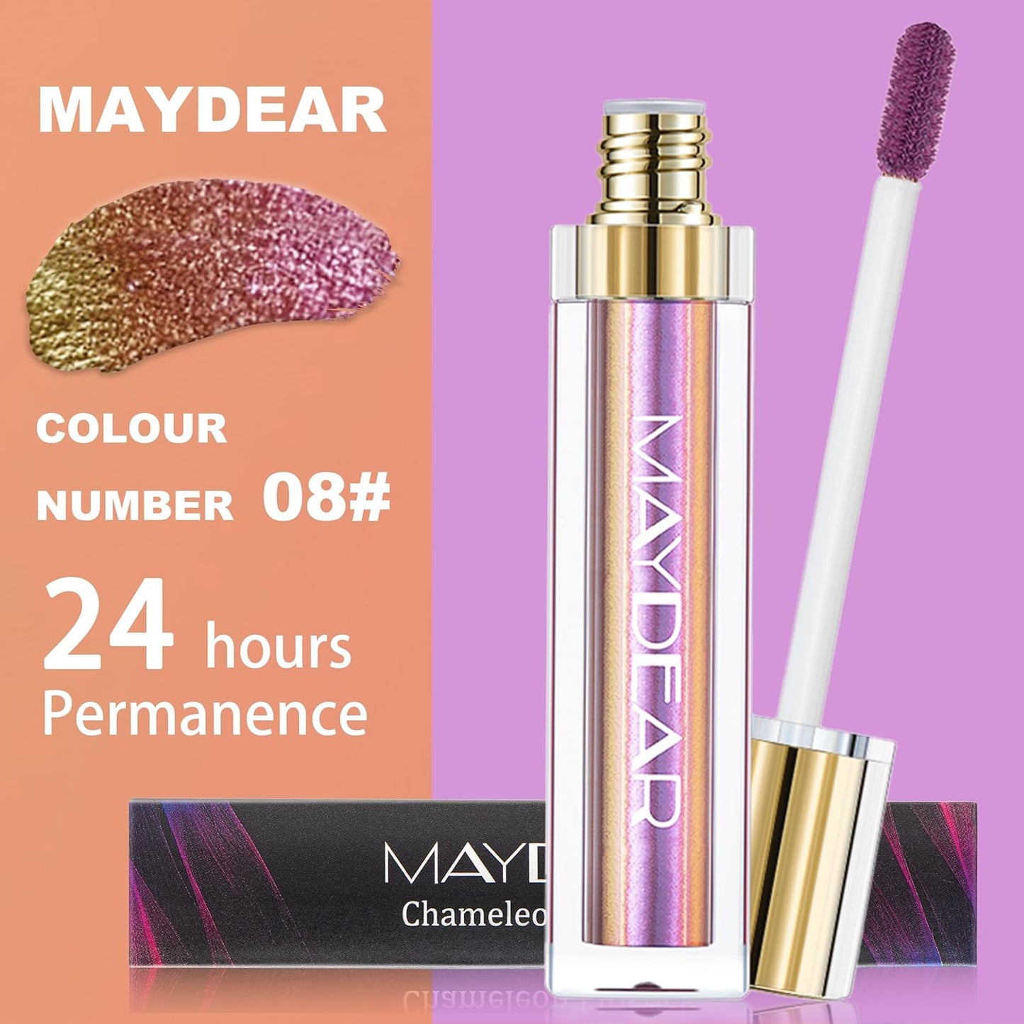 Maydear Chameleon Lipstick – Metallic Multichrome Lipstick, Long-Lasting, Fuchsia Green (08)