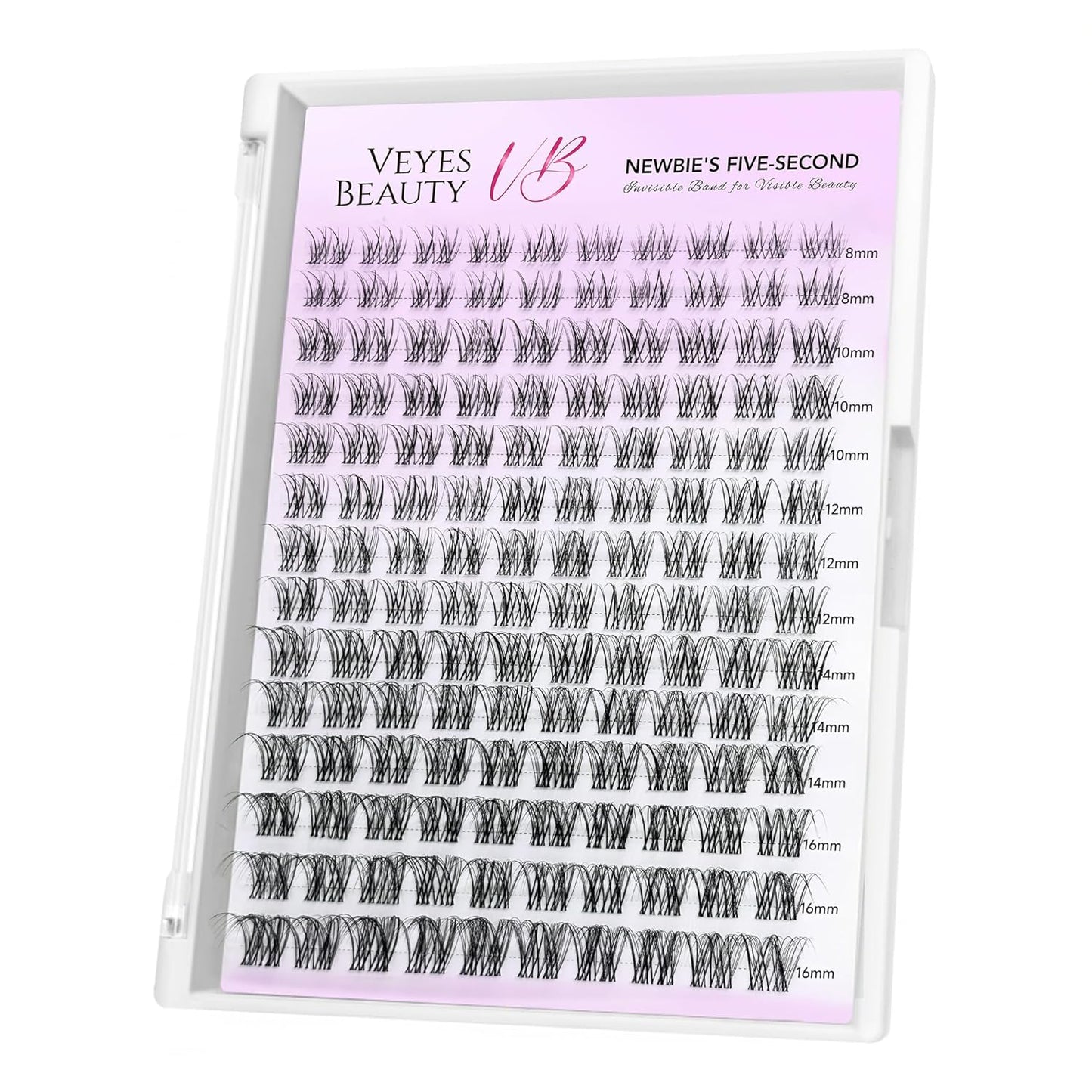 VEYESBEAUTY Lash Clusters Individual Eyelash Extensions Thin & Invisible Band DIY False Eyelashes for Self-application Newbie's Five-Second Series Wispy Lash Tray, Aliva 8-16mm Mixed Length