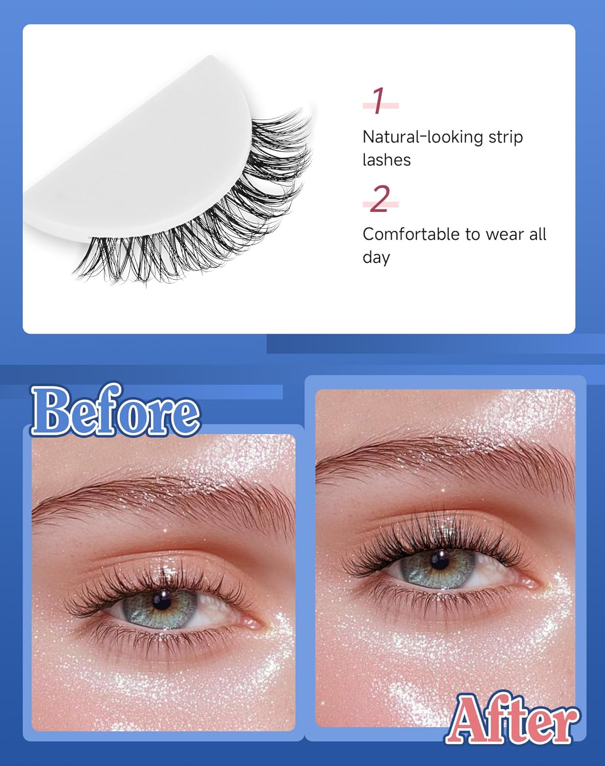 Lashes Short Natural Everyday Wispy Eyelashes Clear Band Flared Strip Eyelash Soft Lash Fluffy Pack 7 Pairs SF-09