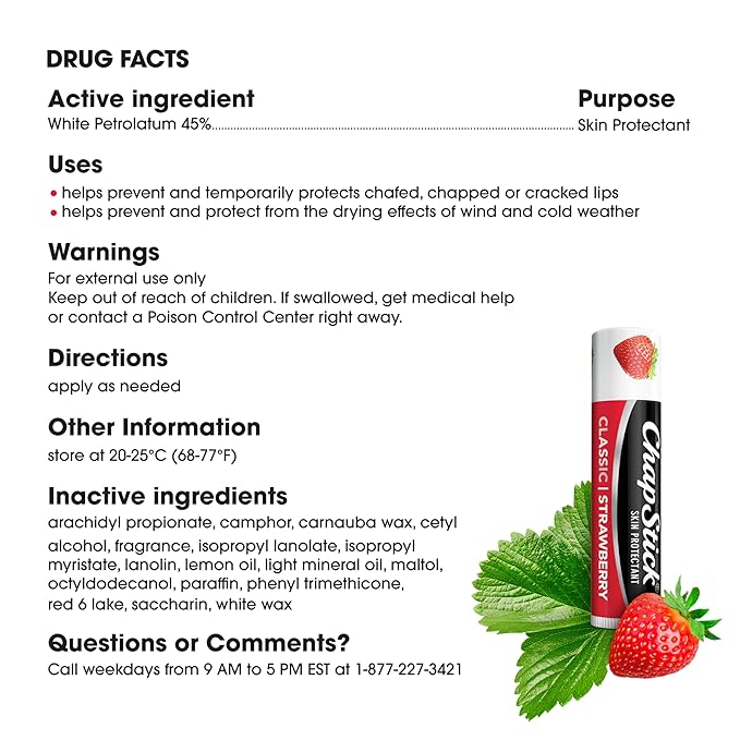 ChapStick Classic Strawberry Lip Balm Tube, Lip Care and Lip Moisturizer - 0.15 Oz