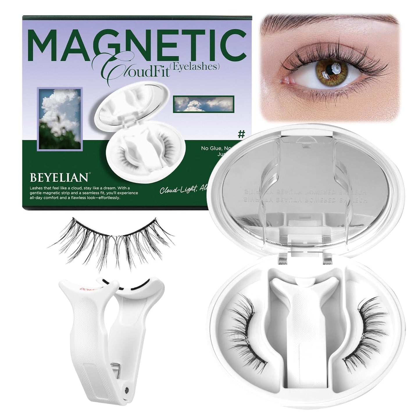 BEYELIAN Magnetic Eyelashes with Applicator, Upgrade Soft Magnetic Lashes Portable Magnetic Eyelashes Natural Look, Reusable, No Glue Needed Fales Eyelashes for Eye (All-In-One & Comfortable)