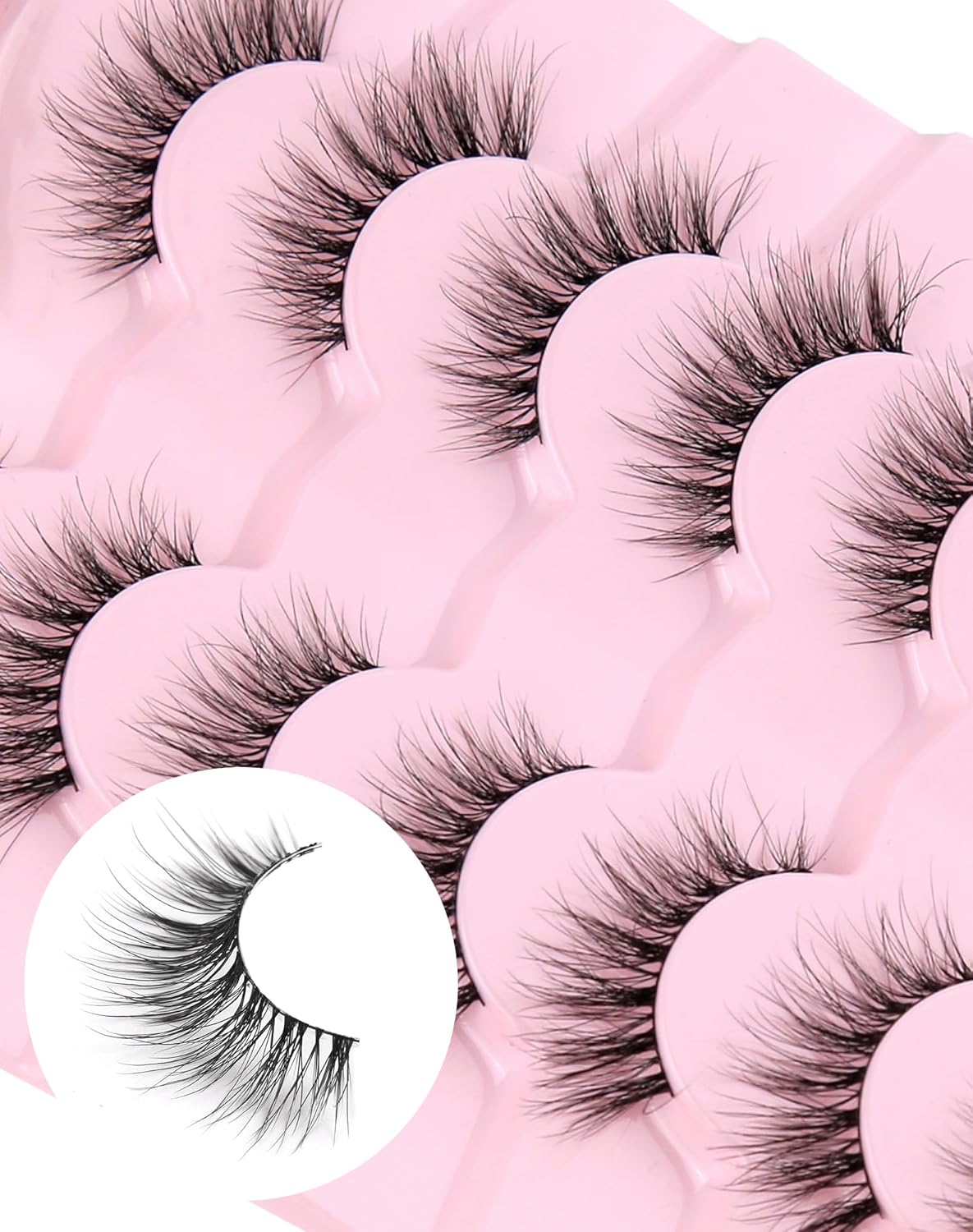 Eyelashes Natural Look Strip Lashes Wispy Natural Mink Lashes Volume Lash Fluffy Fake Eyelashes C Curl False Lashes Thick Eyelashes 7 Pairs