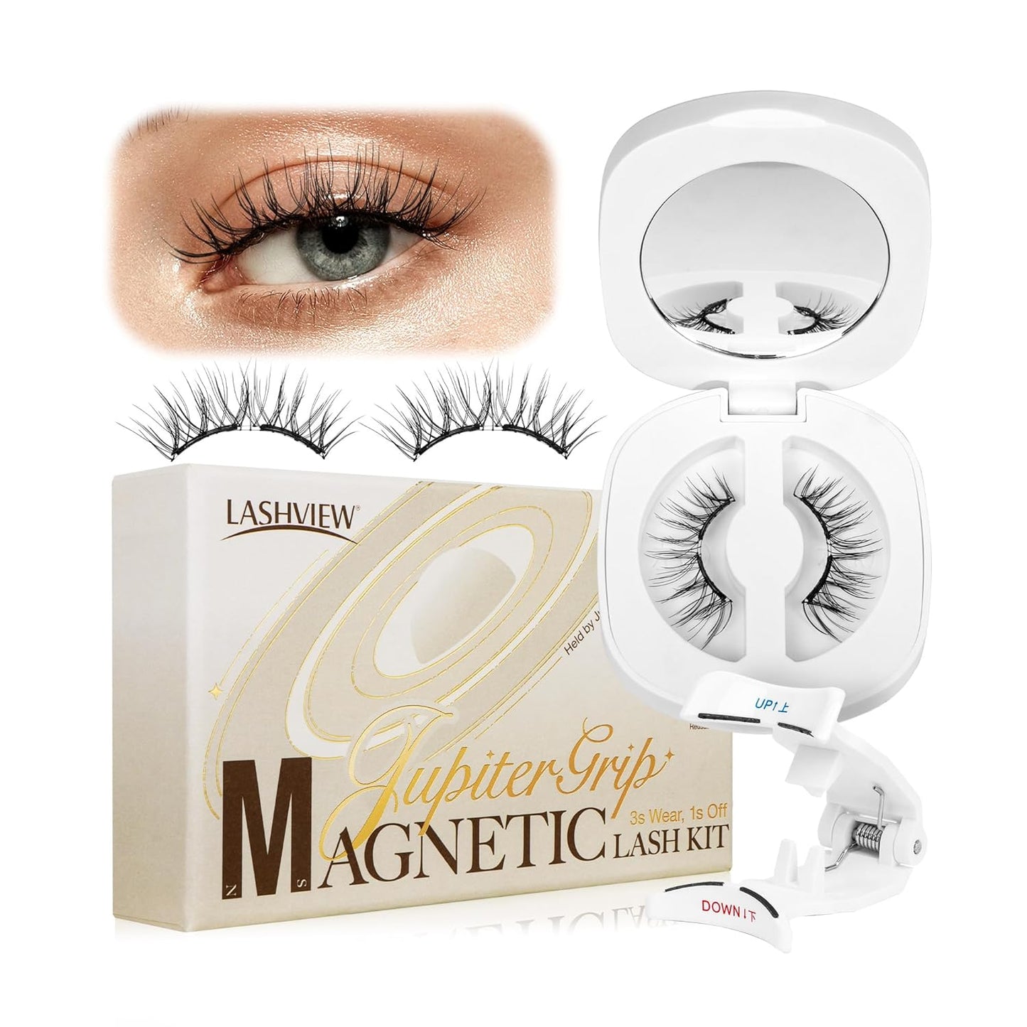 LASHVIEW Magnetic Eyelashes Natural Look, Reusable Manga Magnetic Lashes Kit with Applicator, No Glue Needed Magnetic Eyelashes Kit, Easy to Wear and Remove for All-Day Comfort CT27