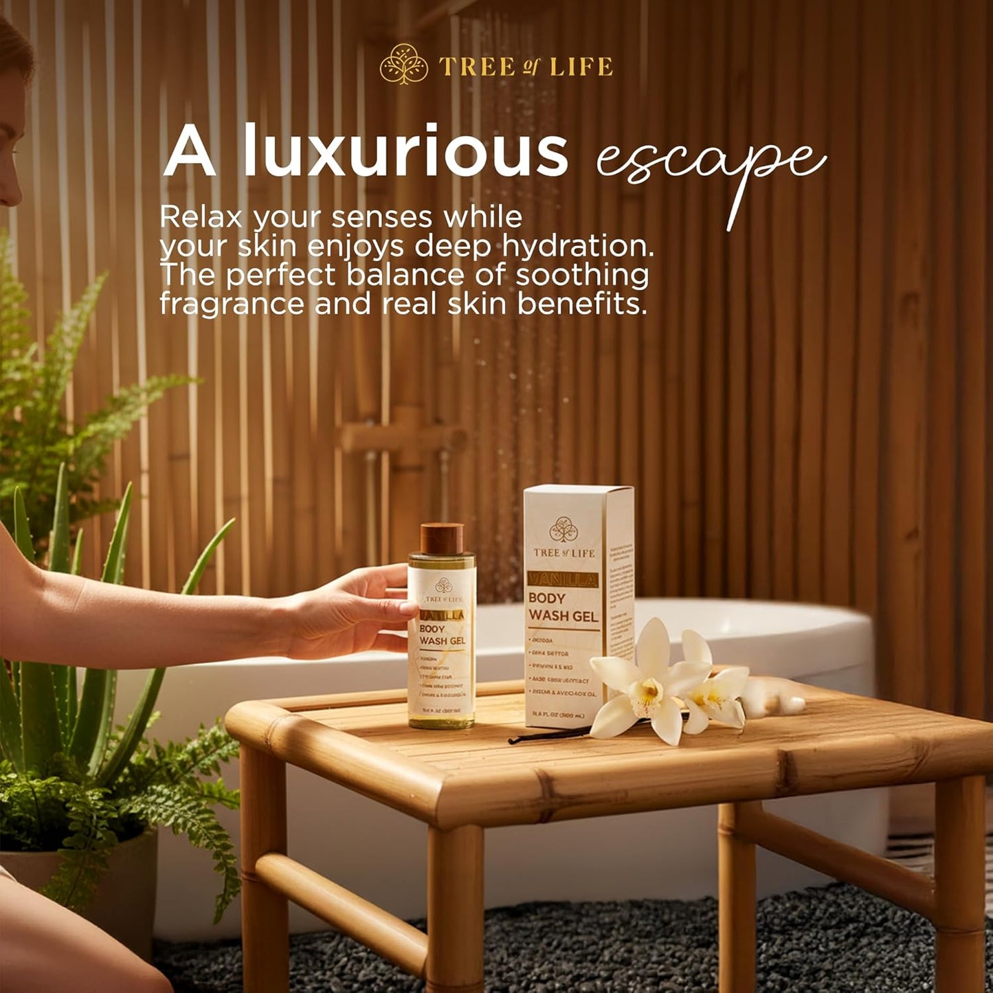 Tree of Life Vanilla Body Wash Gel - Moisturizing Shower Gel with Jojoba Oil and Shea Butter Hydrating Body Wash for Sensitive Skin and All Skin Types, 16.9 fl oz