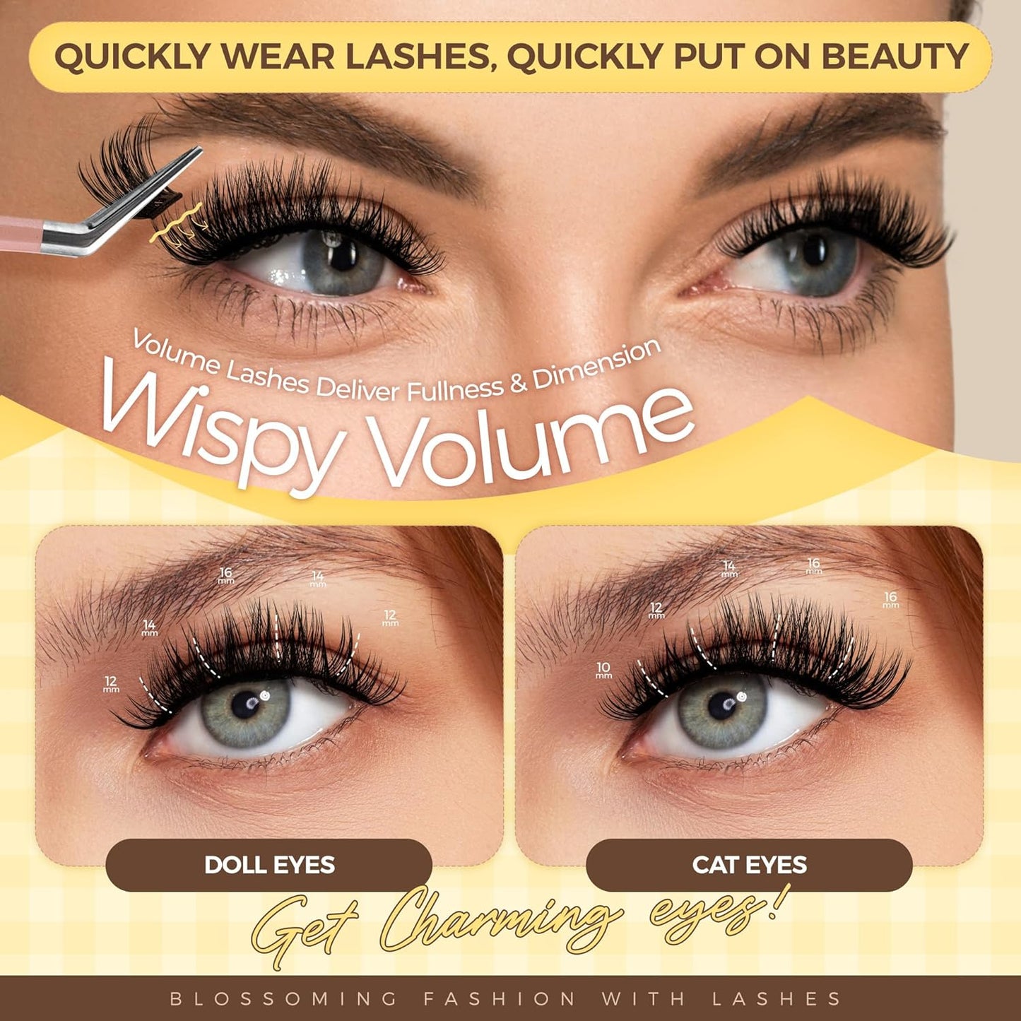 PopUp Self Adhesive Eyelashes Clusters, Press On Lashes Pre Glued Eyelash Extension Kit with Lash Tweezer,10-16mm No Glue No Remover Needed Self Adhesive Lashes Clusters ZNF23