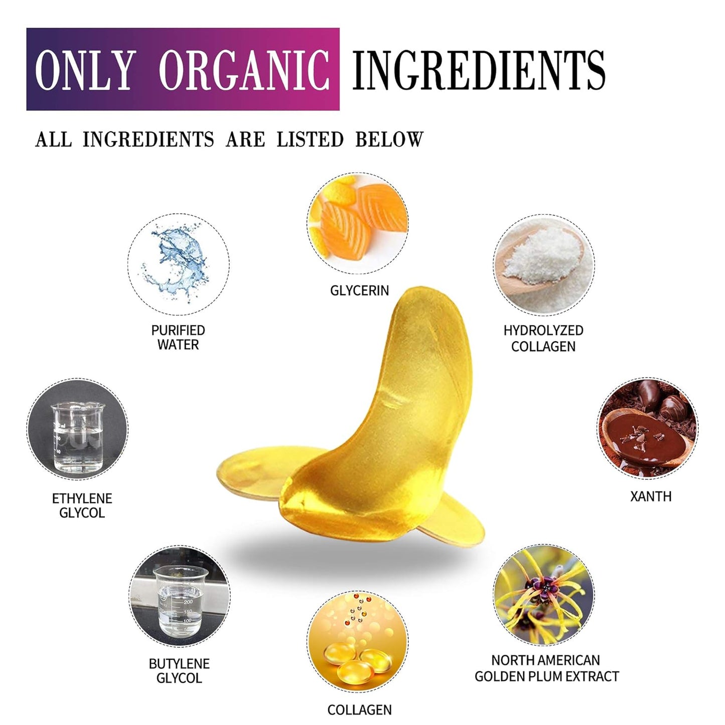 Vandarllin24K Gold Powder Gel Collagen Eye Masks Sheet Patch, Remove Bags,Dark Circles &Puffiness,Reduce Wrinkle,Moisturising,Hydrating for Blackheads (100Pairs)