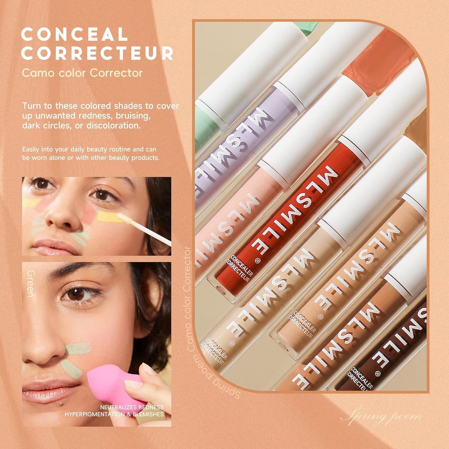 Color Liquid Conceal Contour Foundation, Waterproof 8 Colors Cream Lightweight Color Correcting Concealer Makeup for Concealing Blemishes,Brighten Dark Circles,Improves Uneven Skin Tone, 07