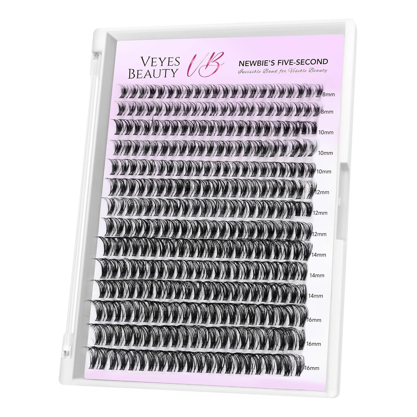 VEYESBEAUTY Lash Clusters Individual Eyelash Extensions Thin & Invisible Band DIY False Eyelashes for Self-application Newbie's Five-Second Series Wispy Lash Tray, Ribbon 8-16mm Mixed Length