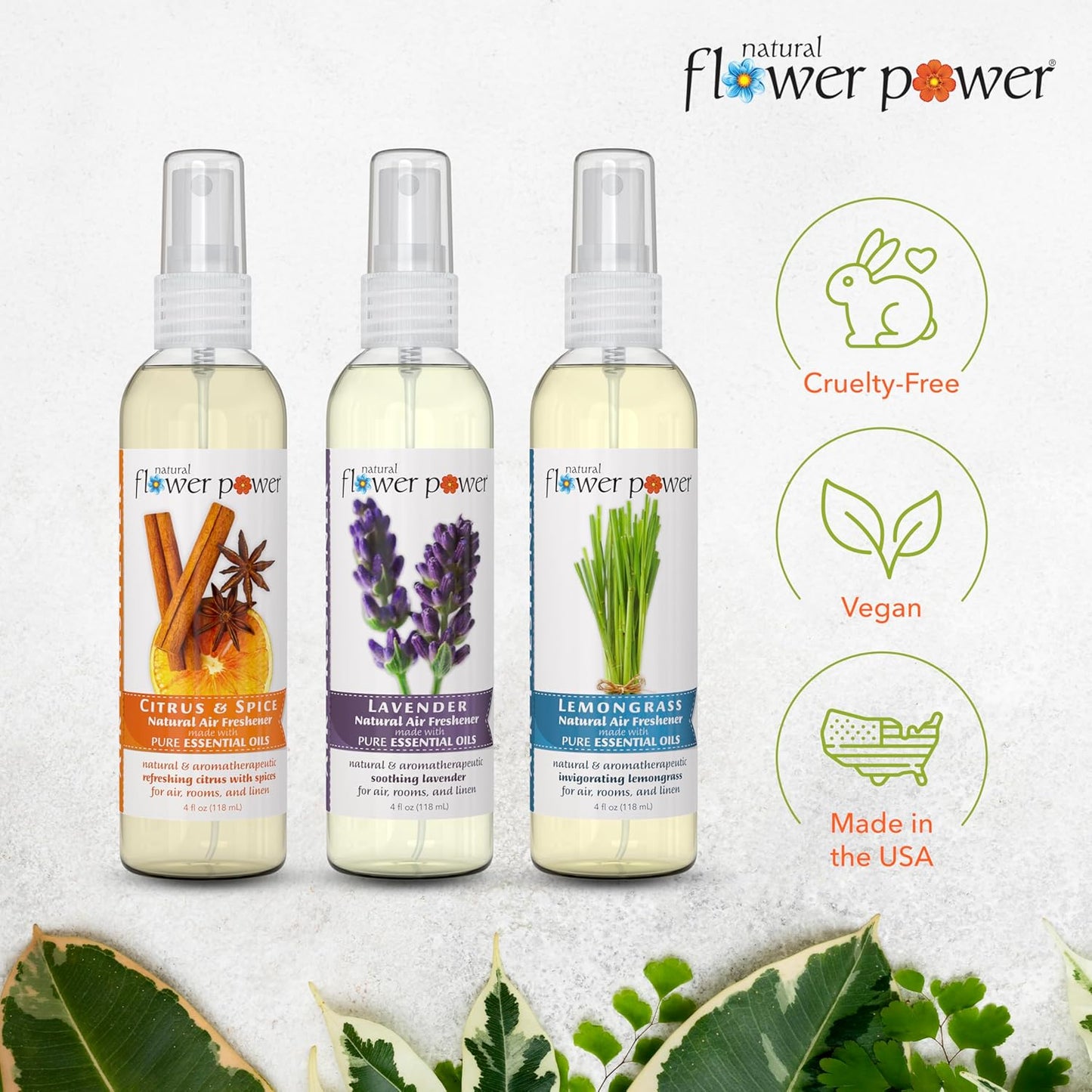 Air Freshener Spray - Odor Eliminator with Essential Oils for Home, Car & Fabric - Cruelty Free & Vegan - Variety Pack - Citrus & Spice + Lavender + Lemongrass - 3 x 4 fl oz