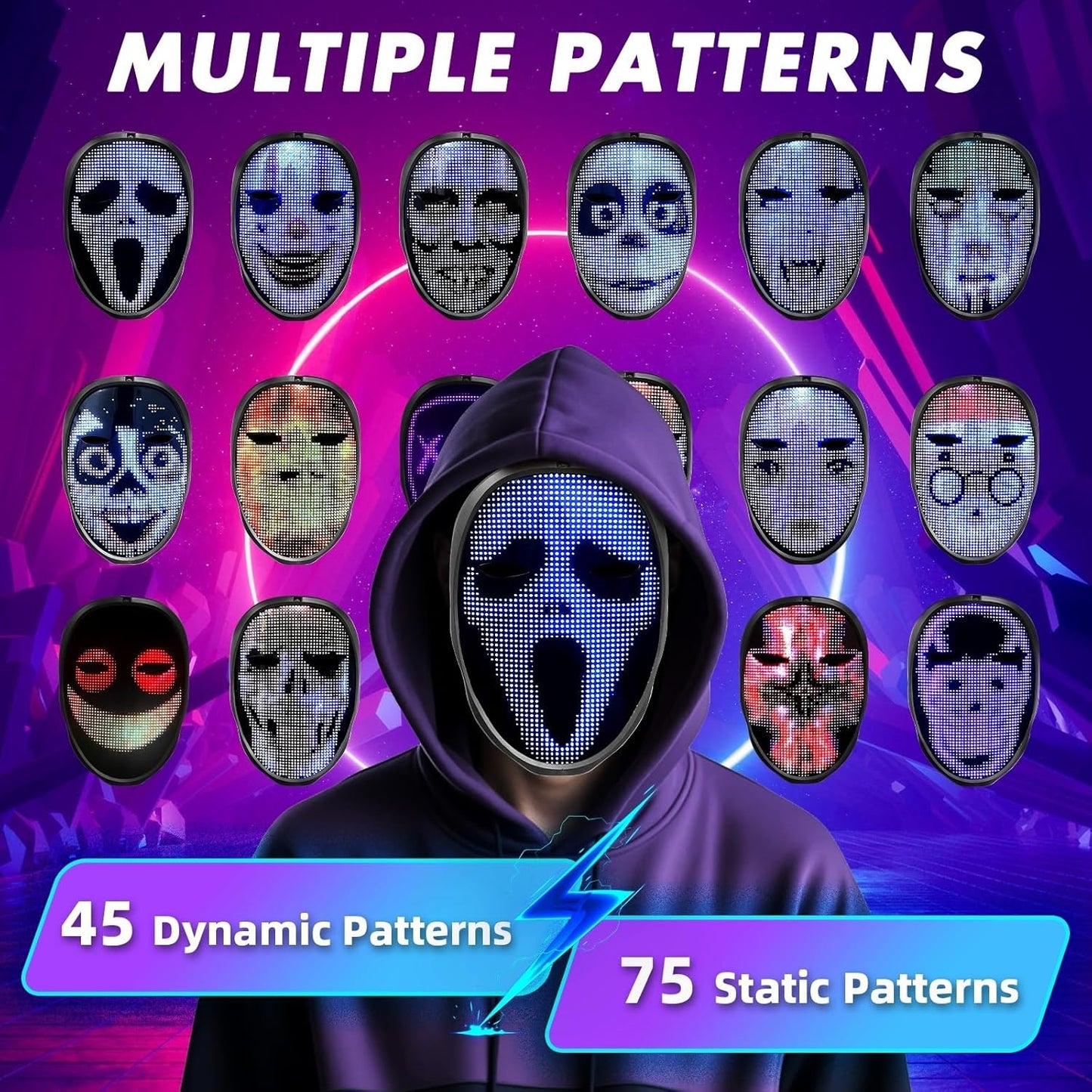 DIY LED Mask with Gesture Sensing - App-Programmable - Perfect for Kids and Teenager for Halloween and Christmas Costume Play Parties