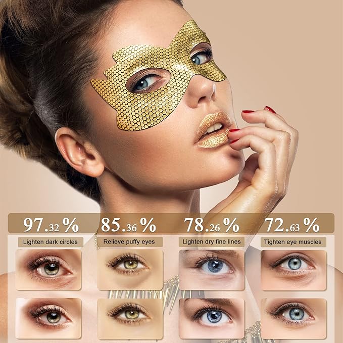 24k Gold Eye Masks, Under Eye Patches Honeycomb Eye Treatment Mask for Dark Circles and Puffiness, Eye Care Pads Skincare Reduce Puffy Wrinkles Eye Patch Gift for Adults Women Men Kids Girls -8 PCS