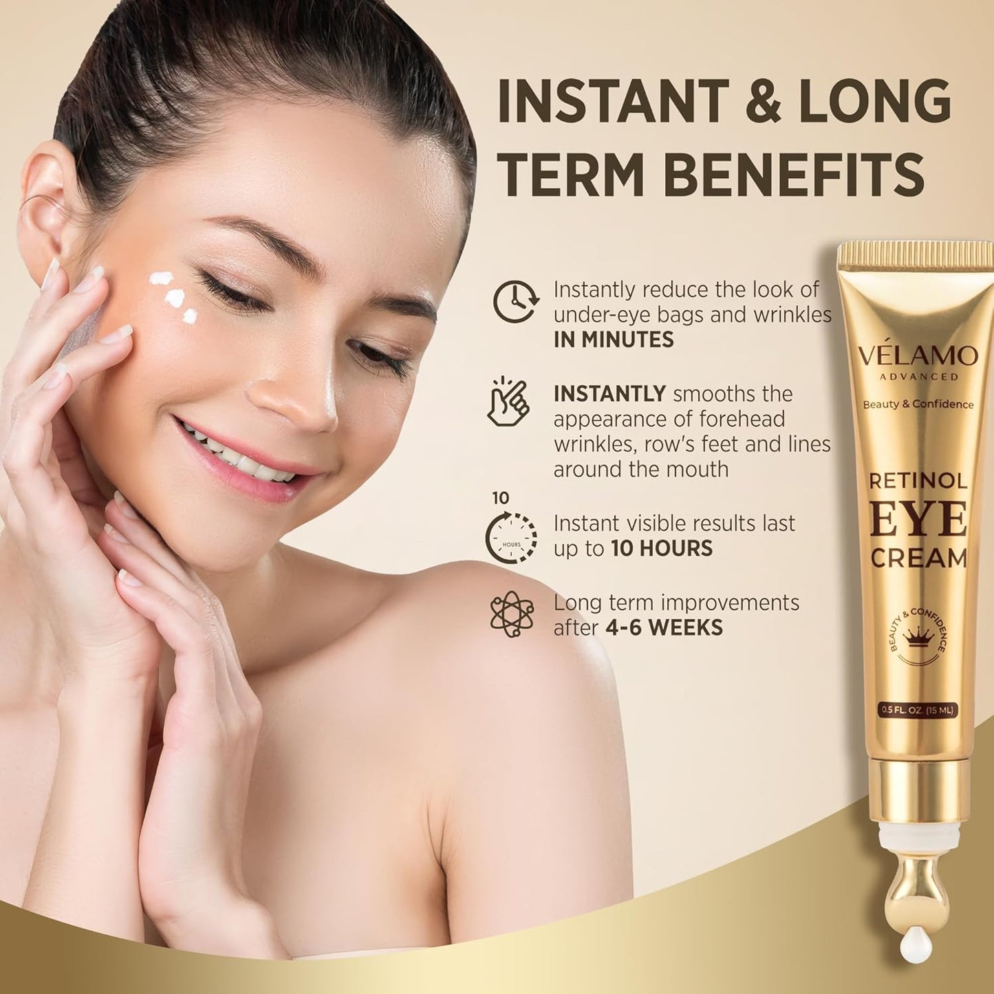 Rapid Reduction Retinol Eye Cream: Under Eye Cream Instantly Reduces Wrinkles Fine Lines Under Eye Bags Puffiness Dark Circles Crow's Feet - Rapid Face Lifting Tightening Firming 1 OZ/15G
