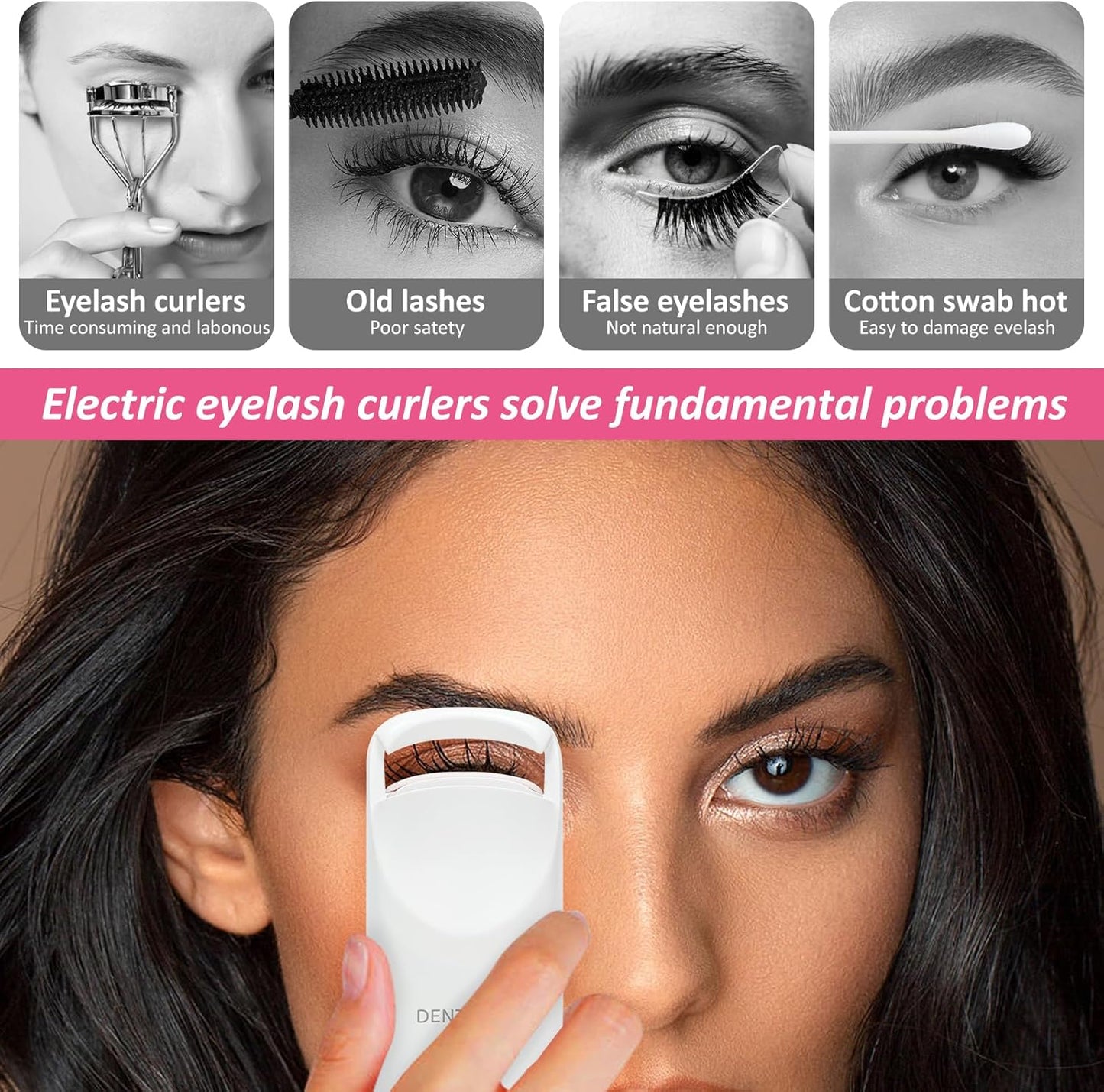 Heated Eyelash Curler - Electric Eyelash Curler with Heat Sensitive Silicone Pad, Type-C Rechargeable Mini Lash Curler, 10s Fast Heating 24hrs Long Lasting Lash Lift to Style Natural Eyelashes