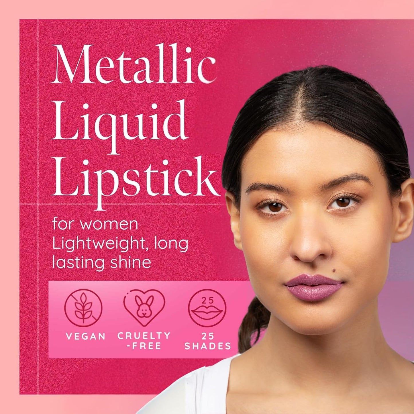 Aromi Metallic Liquid Lipstick | Long-Lasting, Light Pink Lip Color with Shimmery Finish, Vegan & Cruelty-free, Waterproof (Cotton Candy)