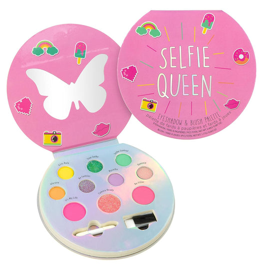 Expressions Selfie Queen Glisten & Glitter Makeup Palette 10 Color Eyeshadow Palette & Blush Makeup Novelty Beauty Set, Fold Out Compact with Mirror, Cute Makeup Kit Gifts - Washable, Non-Toxic