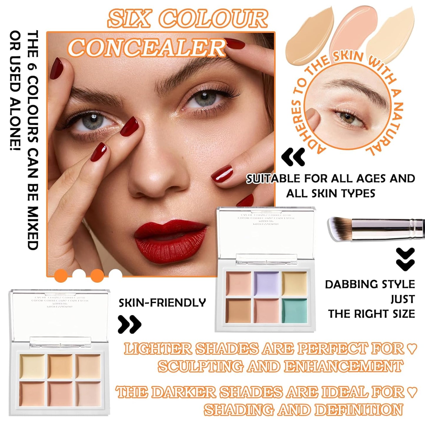 12 Colors Correcting Concealer Contour Makeup Palette, 6 in 1 Color Corrector Palette,Highlighting Concealer Palette Contouring Liquid Foundation Makeup Kit with Brush（2PCS）