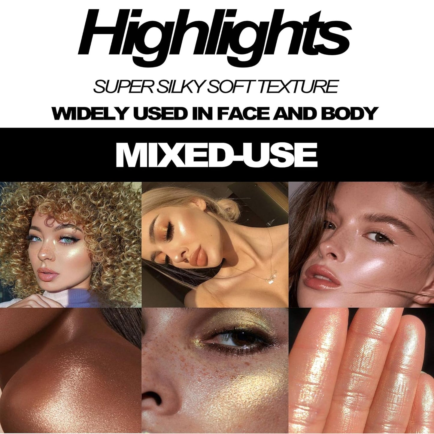 Cream Highlighter Compact, Highly Pigmented Glitter Powder Makeup, Face Highlighters & Luminizers Makeup Palette, Body Cheek Gold Pink Metallic Sparkle Glitter Shimmer Bronzer (#04 Banana)