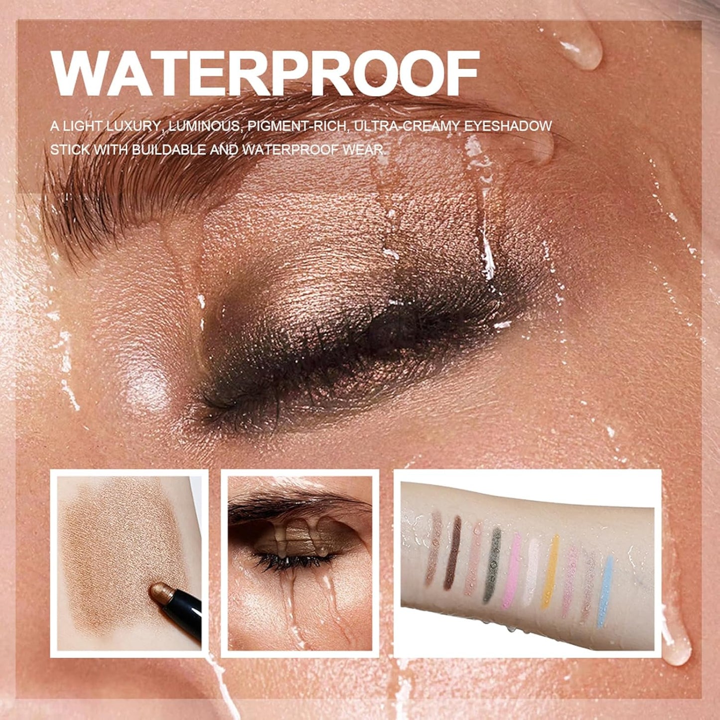 Eyeshadow Stick, Shimmer and Matte Cream Eye Shadow Brightener Sticks Eyeliner Pencil Crayon, Waterproof Long Lasting Eye Highlighter Stick Makeup,0.056 Oz(#9-Champagne)