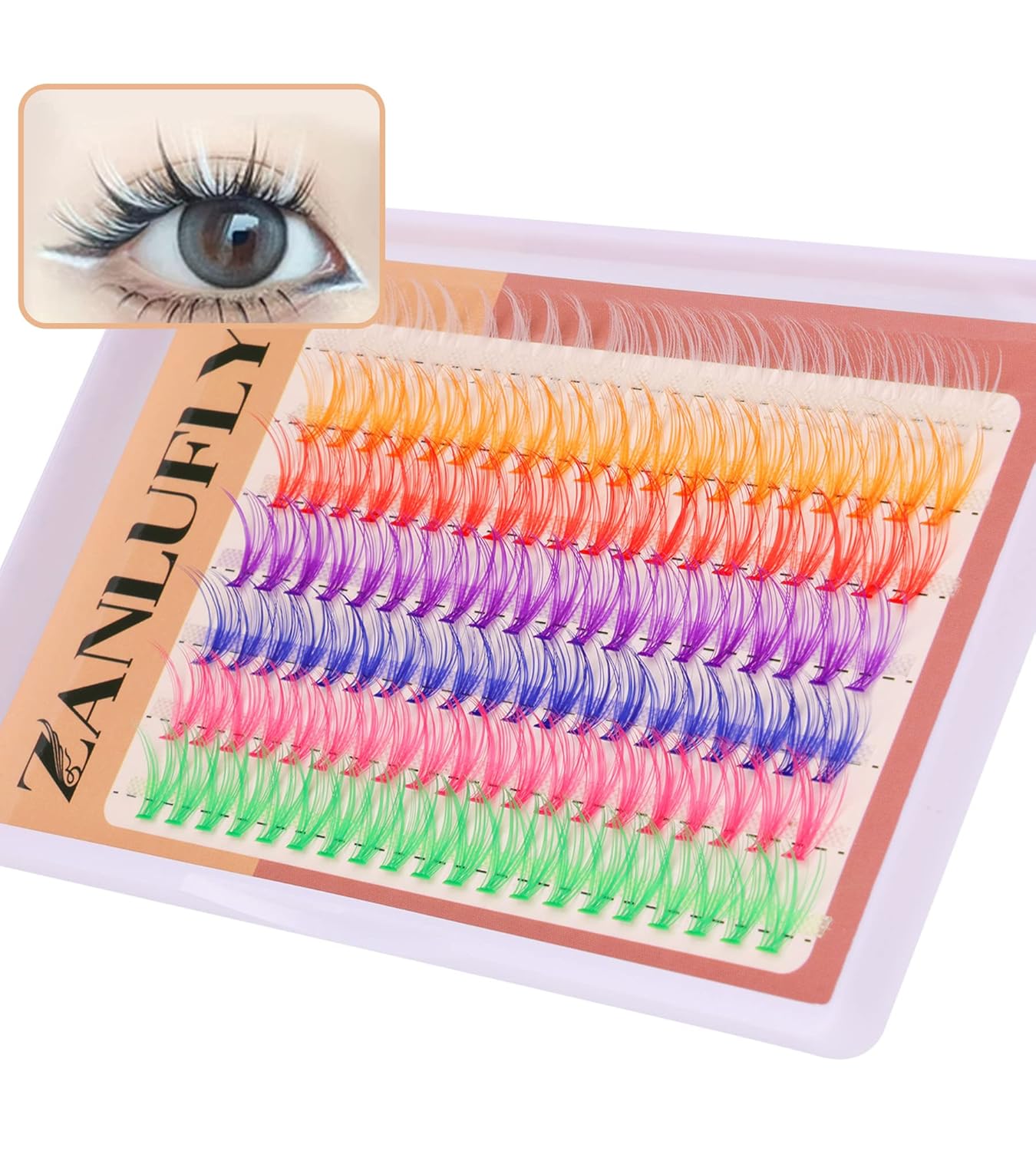 Colored Lashes Cluster Eyelashes Individual DIY Lashes Extensions 7 Colors Eye Lashes Extensions 140 PCS Clusters False Lashes DIY at Home Set Pack（14MM）