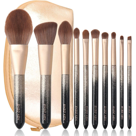 Natural Hair Makeup Brush Set Professional, Sable Makeup Brushes Set with Case, Natural Hair Brushes Makeup Set, Glitter Make up Brushes Set Professional, Natural Makeup Brushes - ORRA, Black