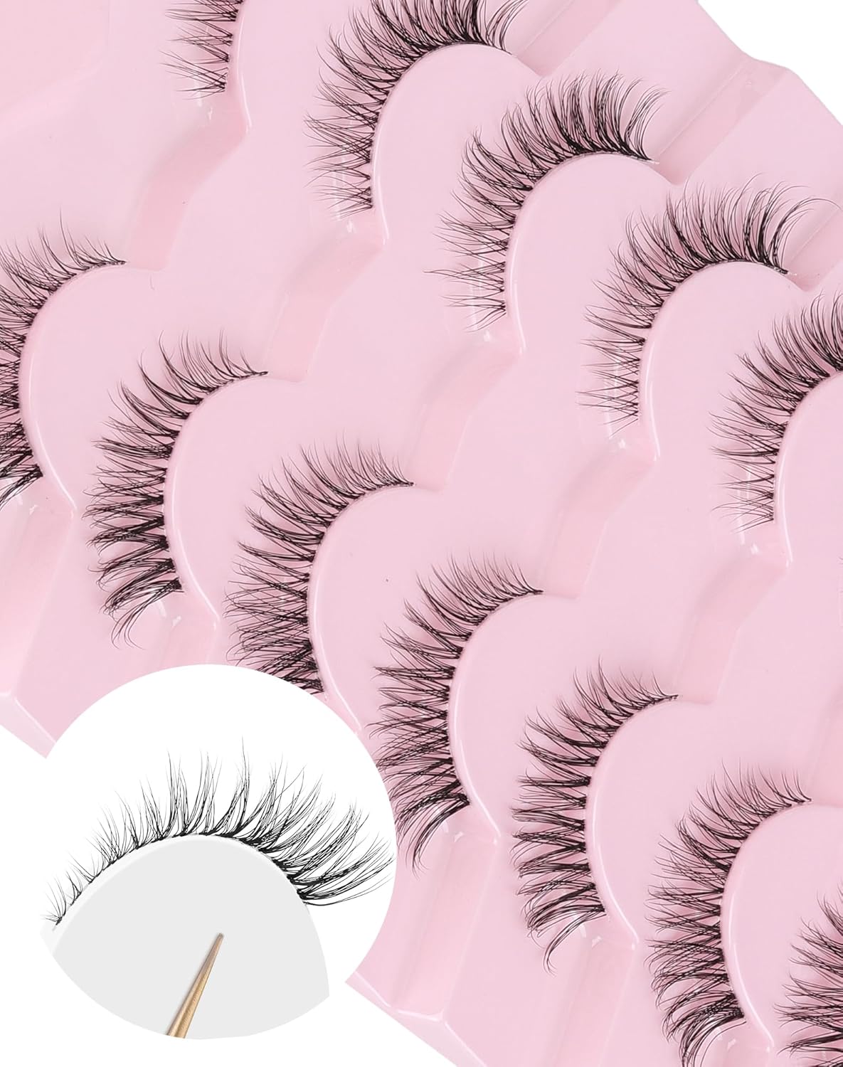 Cat Eye Lashes Natural Strip Lashes That Look Like Extensions Clear Band Lashes Mink Eyelashes Wispy Fox Eye Lashes Packs 7 Pairs