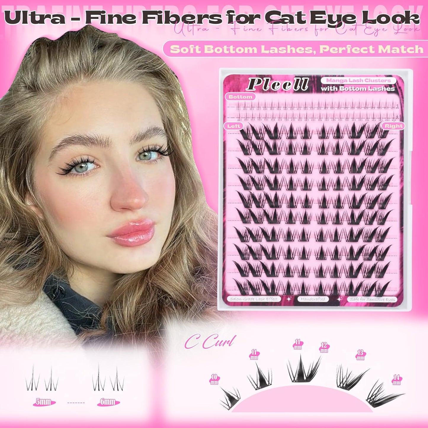 Fox Eye Lash Clusters Fairy Eyelash Clusters with Bottom Lashes Wispy Spiky Cluster Eyelash Extensions Natural C Curly Individual Lashes Manga Lash Extension Left+Right Cat Eye Lash Cluster by Pleell