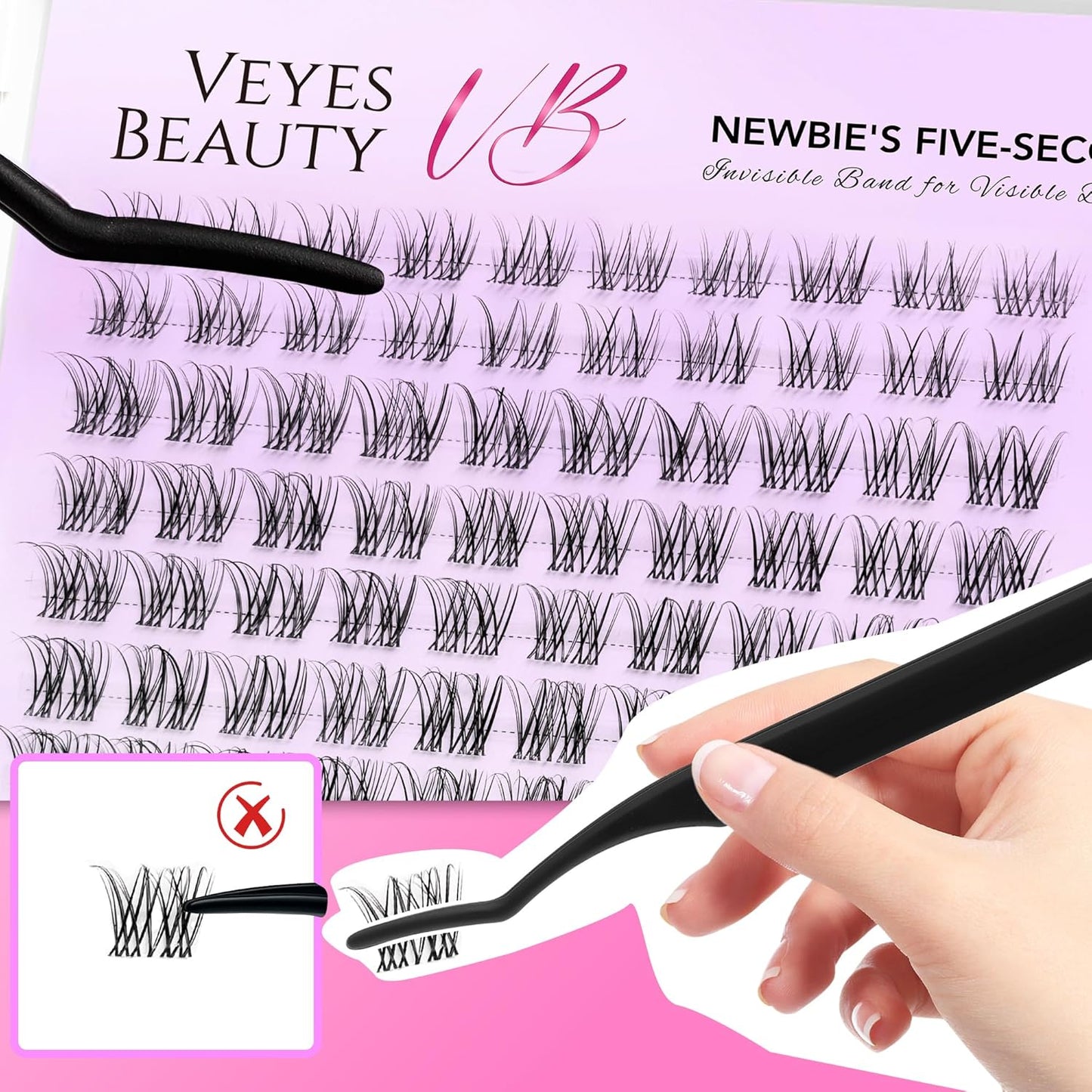 VEYESBEAUTY Lash Clusters Individual Eyelash Extensions Thin & Invisible Band DIY False Eyelashes for Self-application Newbie's Five-Second Series Wispy Lash Tray, Aliva 8-16mm Mixed Length
